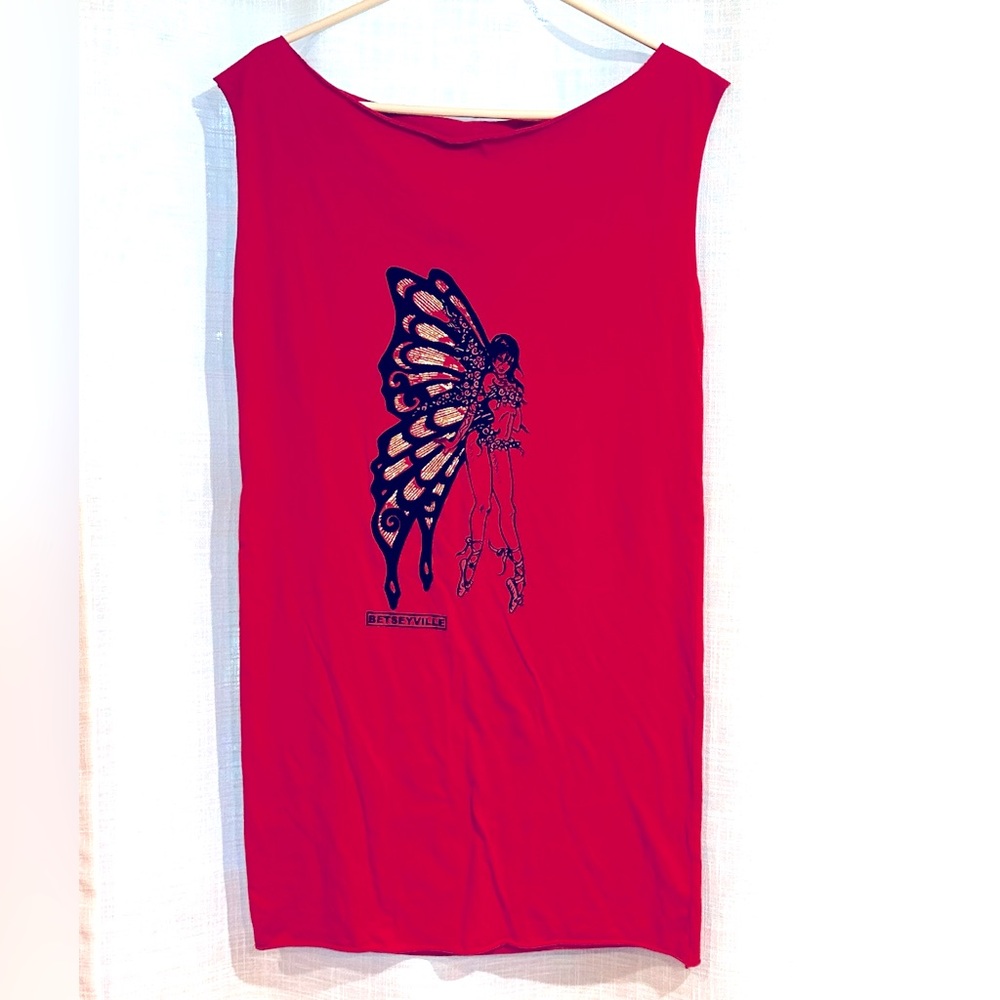 VINTAGE BETSEY JOHNSON BETSEYVILLE GLITTER FAIRY RED TANK DRESS-L
